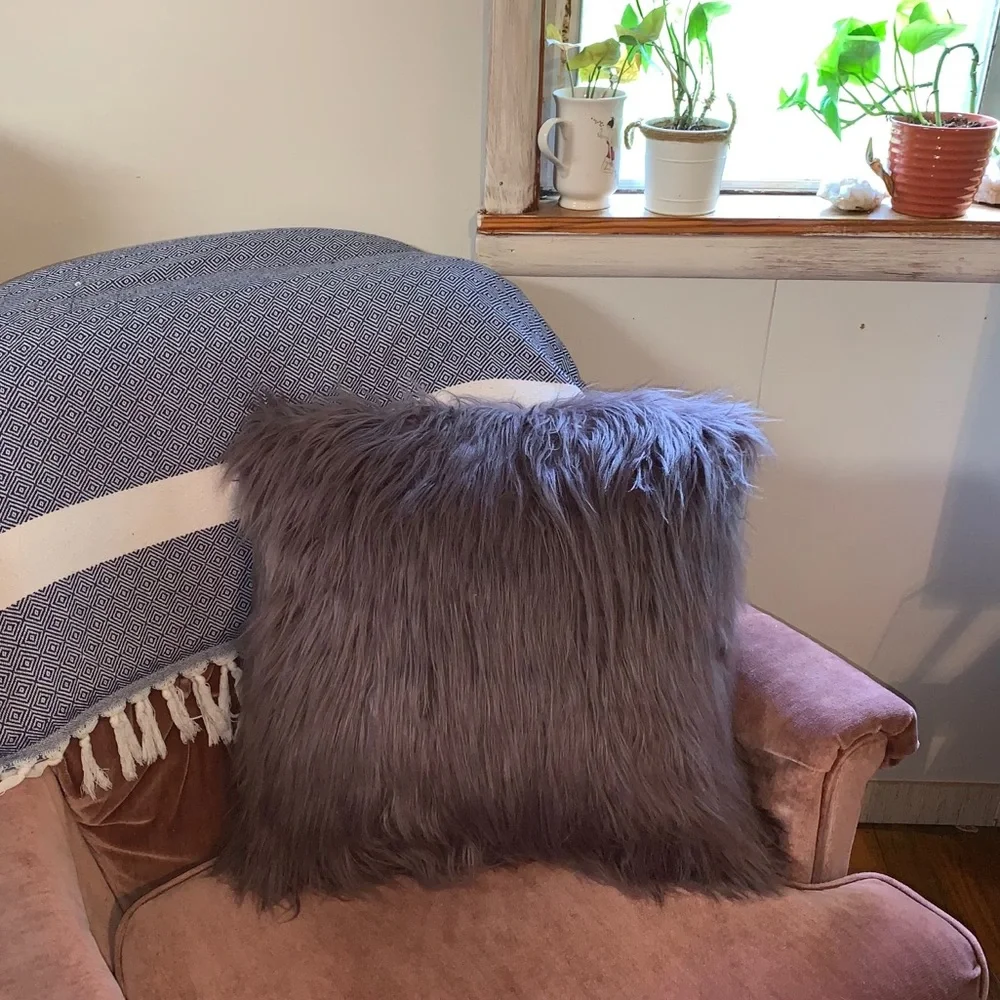 Stormy Lavender Faux Fur Feather Throw Pillow